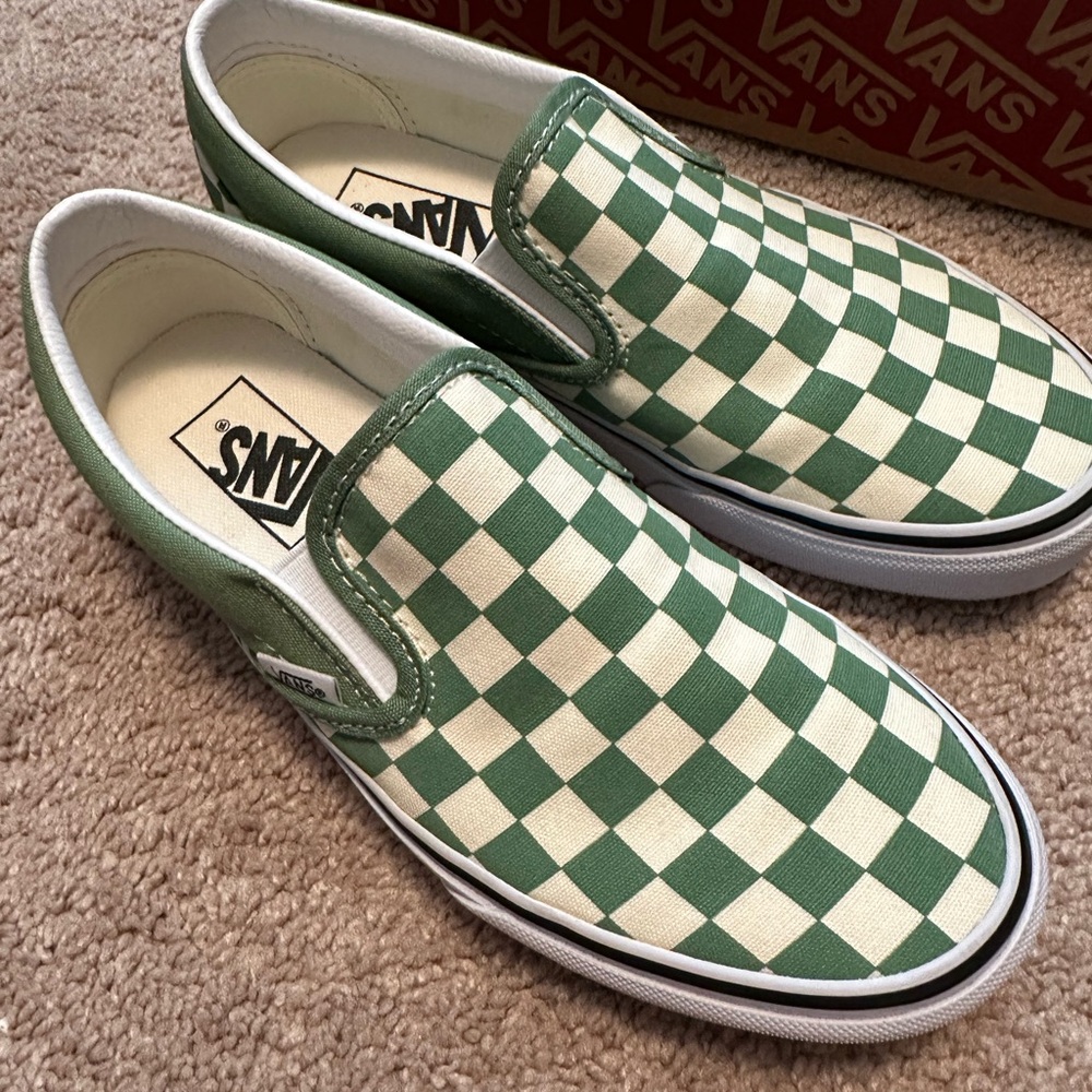 Vans Classic Green and White Checkered Slip-Ons